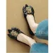 Womens Natural Suede Leather Crystal Buckle Sweet Bowtie Pumps 4cm Thin High Heel Pointed Toe Elegant Ladies Party Dress_vogvips.com