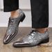 Cross-Border Gold Glossy Business Brogue European And American Fashion Large Size Lace-Up Derby Pointed Toe Small_vogvips.com
