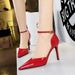 8386-1 Simple Glossy Patent Leather Women's Shoes With Thin High Heels, Shallow Mouth, Pointed Hollow Out, Straight_vogvips.com