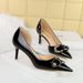 638-AK38 European And American Style Banquet Women's Thin High Heel Shallow Mouth Pointed Toe Patent Leather Side Hollow_vogvips.com