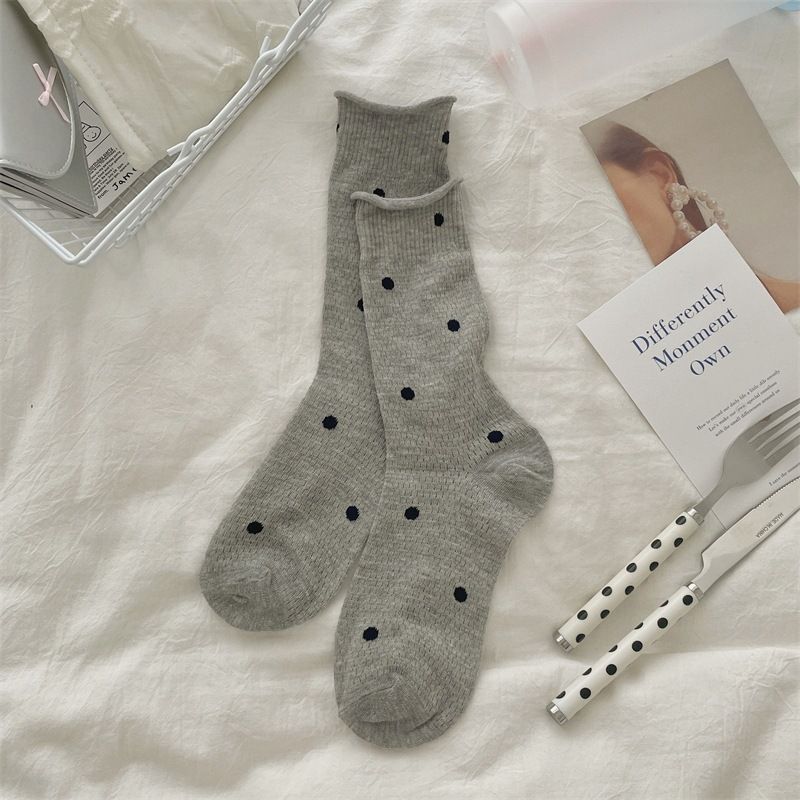 Breathable Cotton Dot Socks For Women & Men, Mid-Crew Casual Socks With Mesh Design, Comfortable Stretchy Stackable Socks For All Seasons_vogvips.com