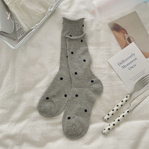 Breathable Cotton Dot Socks For Women & Men, Mid-Crew Casual Socks With Mesh Design, Comfortable Stretchy Stackable Socks For All Seasons_vogvips.com