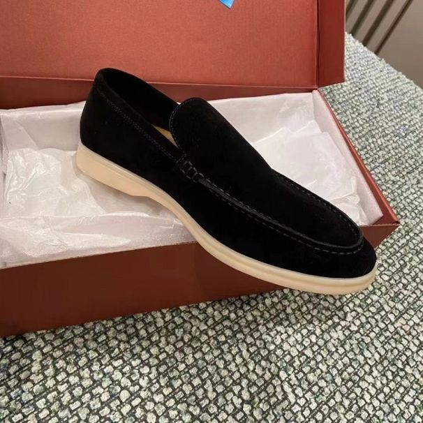 L Brand Classic Solid Color Genuine Low-top Casual Business Flat Round Toe Natural Leather Black Shoes_vogvips.com