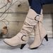 New Autumn And Winter Boots From Europe And America, Knee Length, Medium Boots, Suede, High Heels, Belt Buckle, Short Boots_vogvips.com