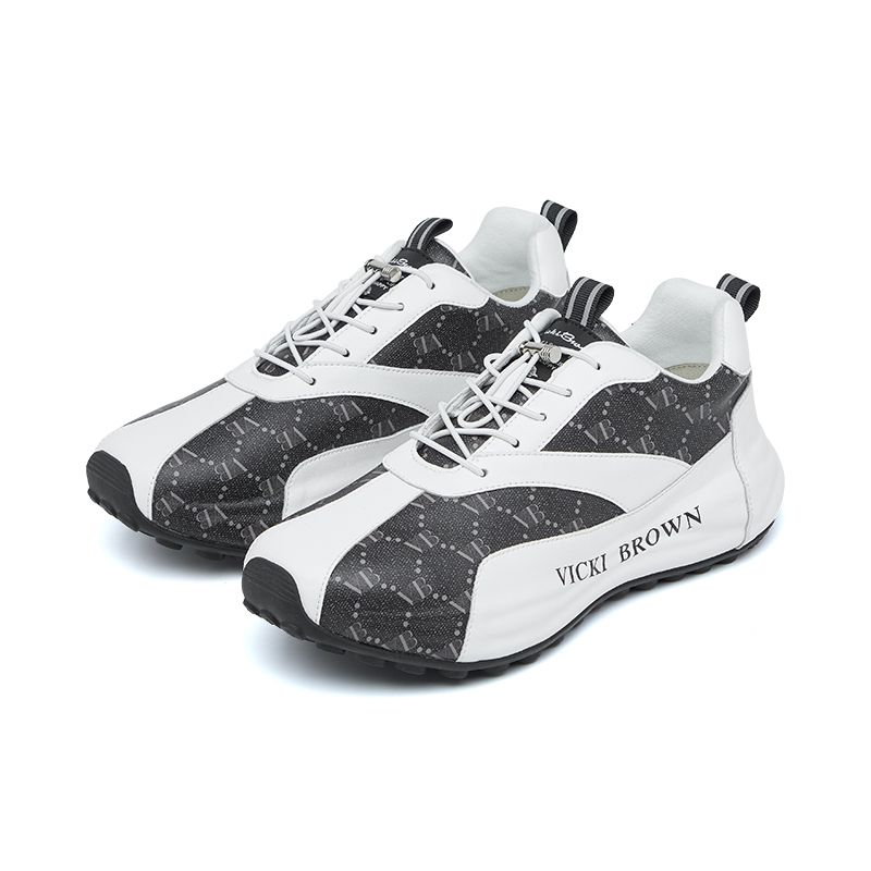 VICKI BROWN Men's Logo Print Patchwork Leather Platform Sneakers, Soft Padded Insole Comfort Non Slip Rubber Sole Fashion Casual Daily Walking Shoes_vogvips.com