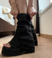 Black Wedge Andal Women, 2026 New Ummer Open-toe Tacked Boot, Comfortable For Mall Feet, Thick-oled Mid-calf_vogvips.com