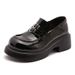 Loafers For Women Spring New Metal Buckle British Style Genuine Non Slip Thick Sole Small Leather Height Increasing_vogvips.com