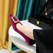 237-K39 Style Banquet Women's With Thin Medium Heels, Thickened Suede, Shallow Mouth, Pointed Metal Water Diamond Button_vogvips.com