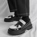 Men's British Fashion Black And White Color-blocking Tassel Thick-soled Heightened With One Foot, Korean Casual Round-toe Business Men's Shoes_vogvips.com
