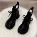 PUAL VIDISI Women Vintage Brown Leather Platform Combat Side Zipper Lace Up Thick Sole Ankle Martin Boots_vogvips.com