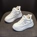 Leather Hollow Dad Shoes Women's Lightweight Inner Height Increase Casual Sports Shoes Platform Sandals_vogvips.com
