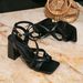 Women's High Heels Black Casual Simple Square Head Thick Heel Sandals Women's Split Toe High Heel Sandals Evening Shoes_vogvips.com