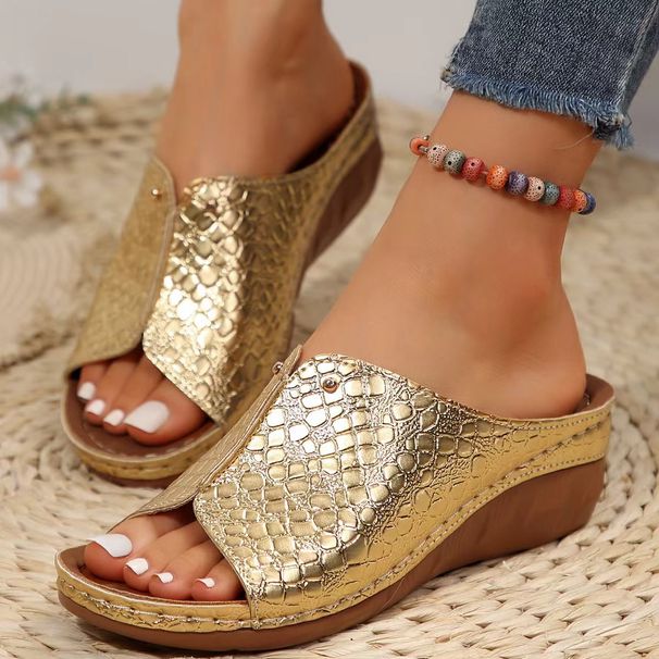 2025 Summer's New Fashionable And Casual Plus-size Women's Shoes And Slippers, Thick-soled Fish-mouth, Gilded And Diamond-encrusted Bestsellers_vogvips.com
