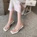 Atmospheric Vibe~Rhinestone Bowknot Toe-post Transparent For Women, Chunky Heel Crystal White High-heeled Sandals And_vogvips.com