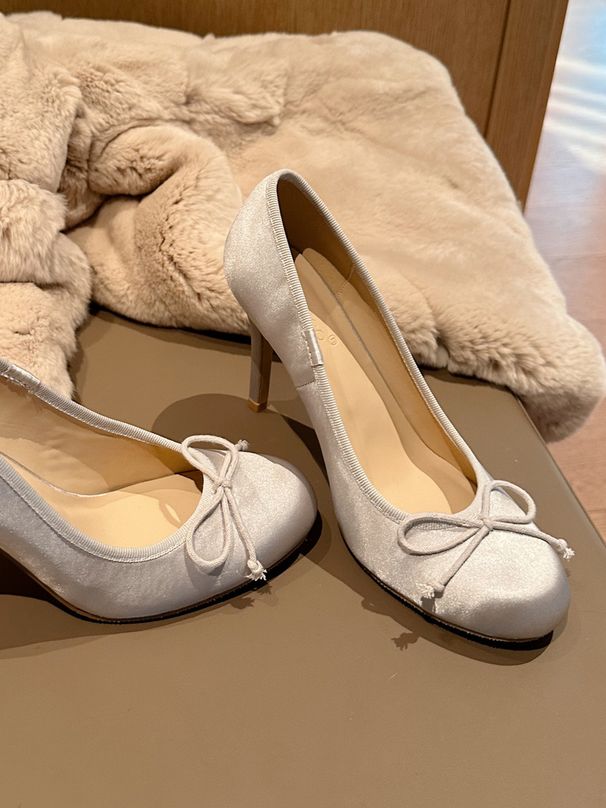 High Heels For Women 2025 New Spring Thin Heel Round Toe Bow Satin Ballet Gentle French Style Elegant Single Shoes Black_vogvips.com