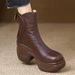 Petite Thick-Soled Wedge Casual Ankle For Women, Ultra High Heel, Round Toe, Back Zipper, Chunky Heel Boots_vogvips.com