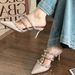 Heels Sandals Women Chunky Heel Pumps V Alentino Rivet Sandals Nude Patent Leather Studded Pointed Toe Stiletto Heel Mules For Women New Slip On Back_vogvips.com