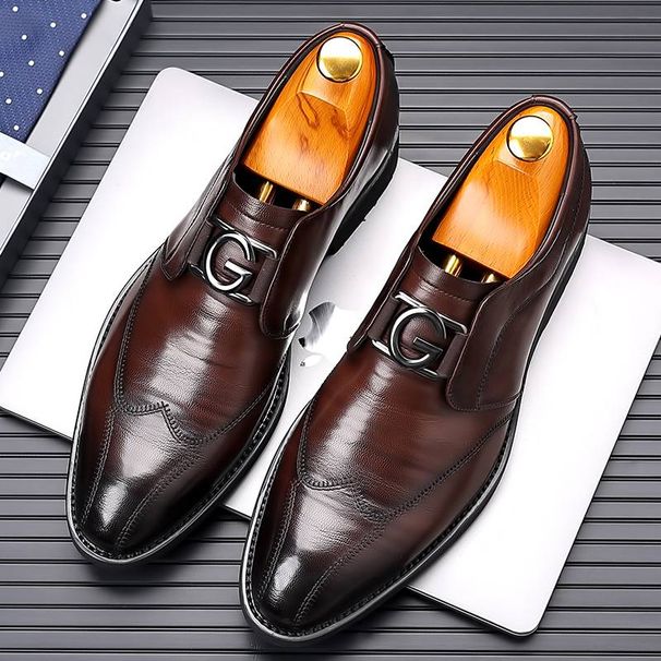 New Fashion Men's British Black Business Casual Loafer Shoes Daily Driving Office Leather Shoes One Foot Pedal Lazy Brown Banquet Dress Wedding Men's_vogvips.com