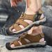 Men's Summer Breathable Leather Sandals, Outdoor Hollow Toe Casual Water Shoes_vogvips.com