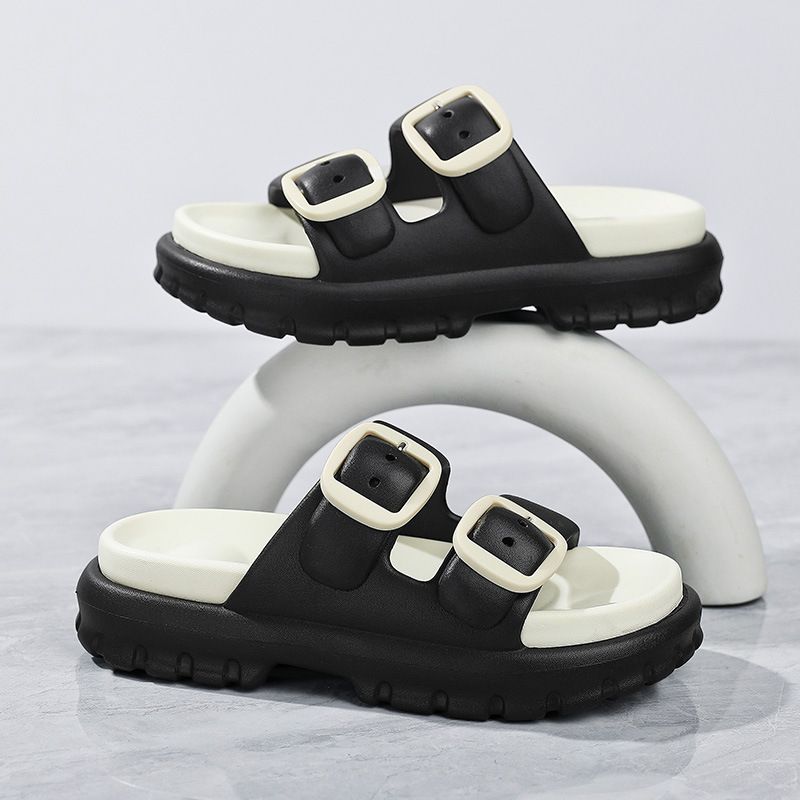 Bebealy New EVA Flat Sandals Thick-Soled And Lightweight Men Sandals Anti-Slip And Durable House Slippers With Double Buckle_vogvips.com
