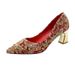 Red Gold Pointed-toe High-heeled Shoes With Chinese Embroidery And Rhinestone Wedding Shoes, 5 Cm Thick Heel, High Quality, Red Shoes_vogvips.com