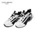 Men's Two-Tone Leather Chunky Platform Sneakers, Soft Pigskin Sponge Insole Breathable Mesh Interior Non-Slip Rubber Outsole Daily Casual Footwear_vogvips.com