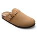 Bebealy Clogs For Women Suede Soft Leather Clogs Classic Cork Clog Antislip Slippers Waterproof Mules House Sandals Buckle Shoes_vogvips.com