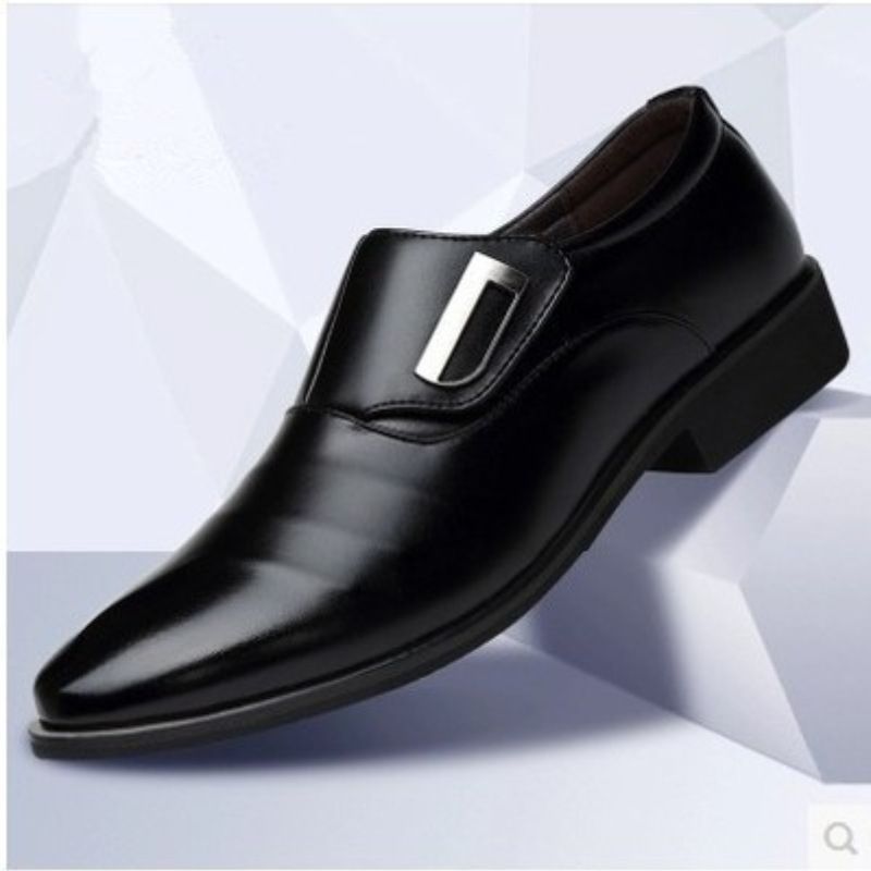 Barber Black Casual With Velvet, Men's Leather Shoes, Korean Style Trendy British Pointed Light Wedding Shoes_vogvips.com