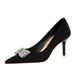 18249-AK51 European And American Fashion Pointed-toe High-heeled For Women With Rhinestone Bow, Shallow Mid-heel Single_vogvips.com
