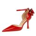 8323-H35M Summer Hollow Shallow Mouth Pointed Patent Leather Strap Back Bow Sandals Women's High Heels_vogvips.com