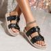Slip On Slippers For Outdoor Use, Black Circle Decorated Flat Shoes, Comfortable And Simple Double Layer Ivory White Flat Slippers For Women_vogvips.com