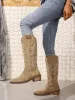 Spring And Autumn Winter New Coarse Heel Look Thin Tall Long Boots Not Over Knee Embroidered Retro Western Cowboy Boots_vogvips.com