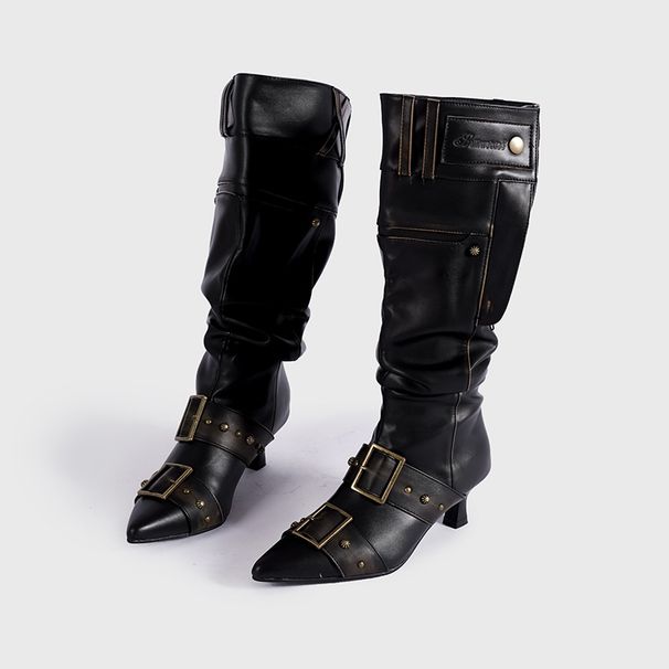 Designer Dai-Tong Waist Stylish Stackable Boots, Long Trousers, Creased Fashion, Retro Patina, High-Top Boots For Girls, Knights’ Boots._vogvips.com