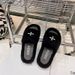 2026 X New SMFK Plush Cross Flower Furry Slippers Women Black Thick Sole Comfortable Flat Slides For Outdoor Wear_vogvips.com