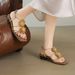Cameido Ladies' Simple And Everyday Golden Pu Square Toe Flat Sandals_vogvips.com