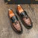 New Fashion Men's Brown Business Casual Loafer Shoes Daily Office Black Buckle Monk Men's Shoes One Foot Cover Banquet Dress Wedding Leather Shoes_vogvips.com