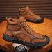 Men's Lace Up Casual Leather Shoes, Handmade Stitching, Outdoor Anti Slip And Wear-resistant Low Cut Hiking Workwear Boots_vogvips.com