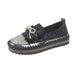 Women's Slip-On Loafers With Rhinestone Bow Detail - Comfortable Low Heel Casual Shoes Round Toe Flat Shoes In Black Gold Pink_vogvips.com