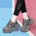 2025 New Genuine Leather Diamond-Studded Thick-Soled Versatile Women's Shoes Comfortable Women's Thick-Soled Dad Sneakers Fashionable_vogvips.com