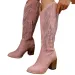 Womens Western Style Autumn Knee Denim Boots Womens Pointed Toe Thick High Heels Long Botas 202 241116_vogvips.com