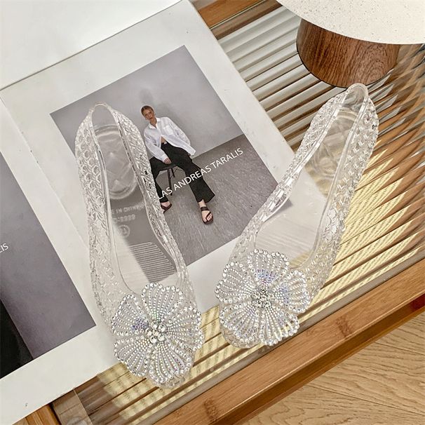 Korean Internet Celebrity Crystal DIY Shoe Decoration Pointed Toe Jelly Shoes Popular Shallow Sandals Women's Flats_vogvips.com