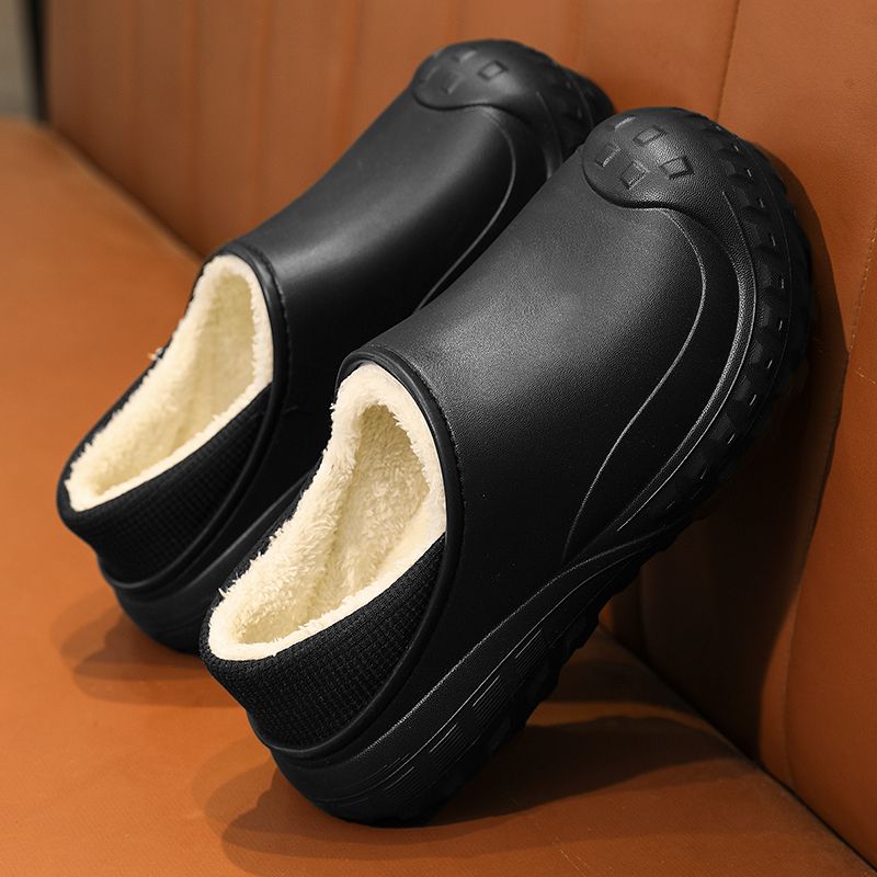 Men's Home Clogs 2023 New Winter Garden Clog Plush Lining Waterproof Woman House Warm Shoes High Quality Anti-Slip Green_vogvips.com