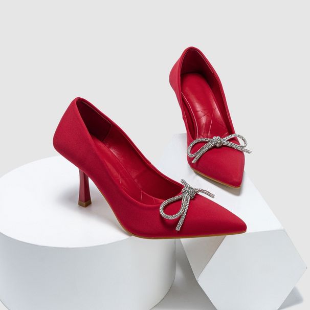 Elegant French Crystal Bow Pointed-Toe High Heels – Stylish Summer Dress Shoes For Women & Men (Black, Red, Beige)_vogvips.com