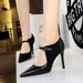 9783-1 Style Heels, Slim Heel, Suede, Pointed Patchwork, Hollowed Out Deep Cut S, Single Shoe, High Heeled Women's_vogvips.com
