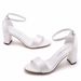 Women’s Shoes 7cm thick heel shallow mouth one strap sandals round head square root sandals satin fabric bridal wedding dress sandals_vogvips.com
