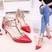 2018 Summer New Pointed Toe High Heel Stiletto Patent Leather Studded Slim Buckle Women's Shoes Trendy_vogvips.com
