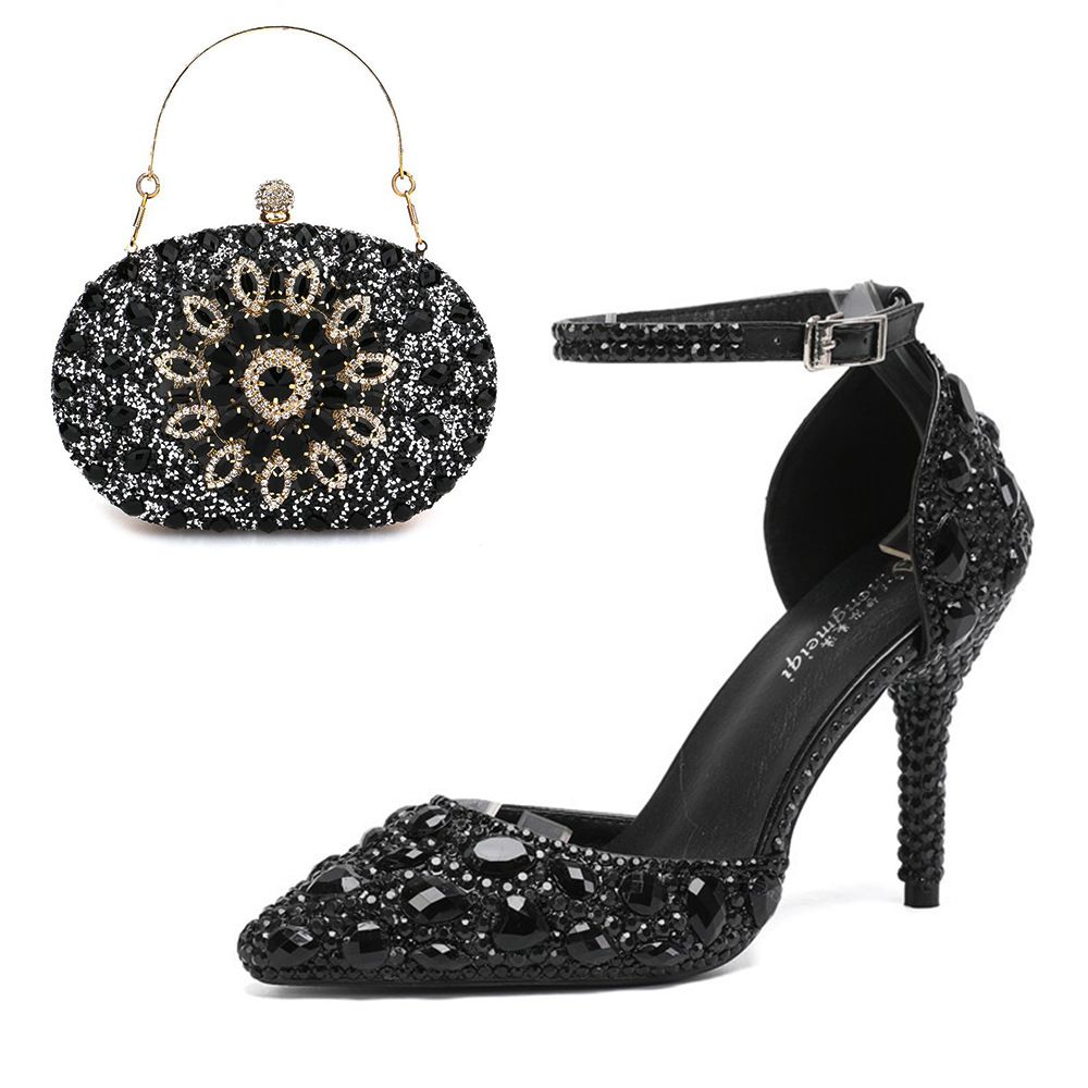 Women's Shoes Stiletto Combination Banquet Pointed Low Top Solid Color Wedding Diamond High Heels_vogvips.com
