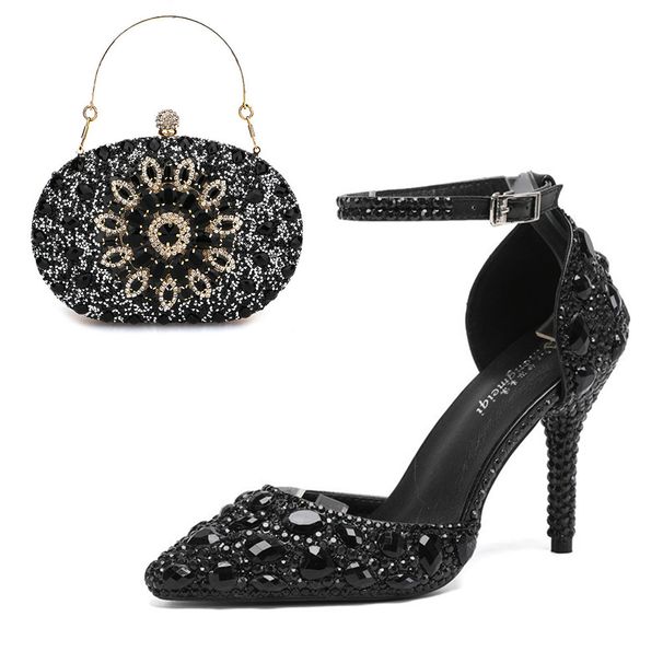 Women's Shoes Stiletto Combination Banquet Pointed Low Top Solid Color Wedding Diamond High Heels_vogvips.com