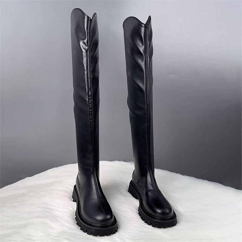 2025 Spring And Autumn Genuine Leather Over-the-Knee For Women Slimming Elastic High Tube Riding Long Slim Boots_vogvips.com