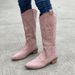 Embroidered V-Cut Martin Boots For Women, Autumn And Winter, Brown Chunky Heel, Mid-Calf, Internet Celebrity Knight_vogvips.com